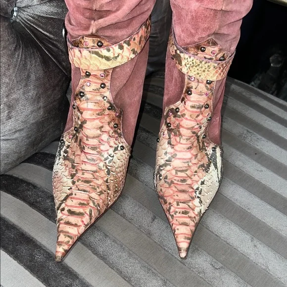 👑 El Dantés "Hecho a Mano" Spain Vintage Snakeskin & Suede Boots 👑 - Picture 3 of 9